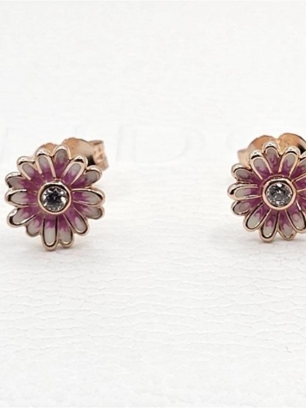 PANDORA Pink Enamel Daisy Stud Earrings with Crystal Center w/Box 🌺
